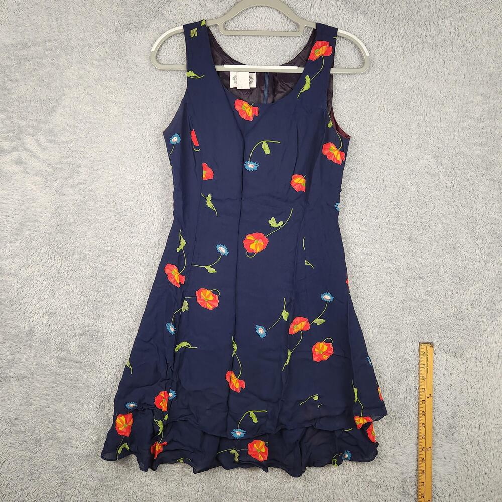 Vintage Mevisto Sundress Womens 8 Blue Floral Sleeveless Fit Flare Ruffle Lined
